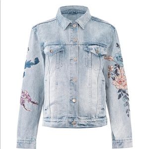 MinkPink floral sleeve embroidered denim jacket